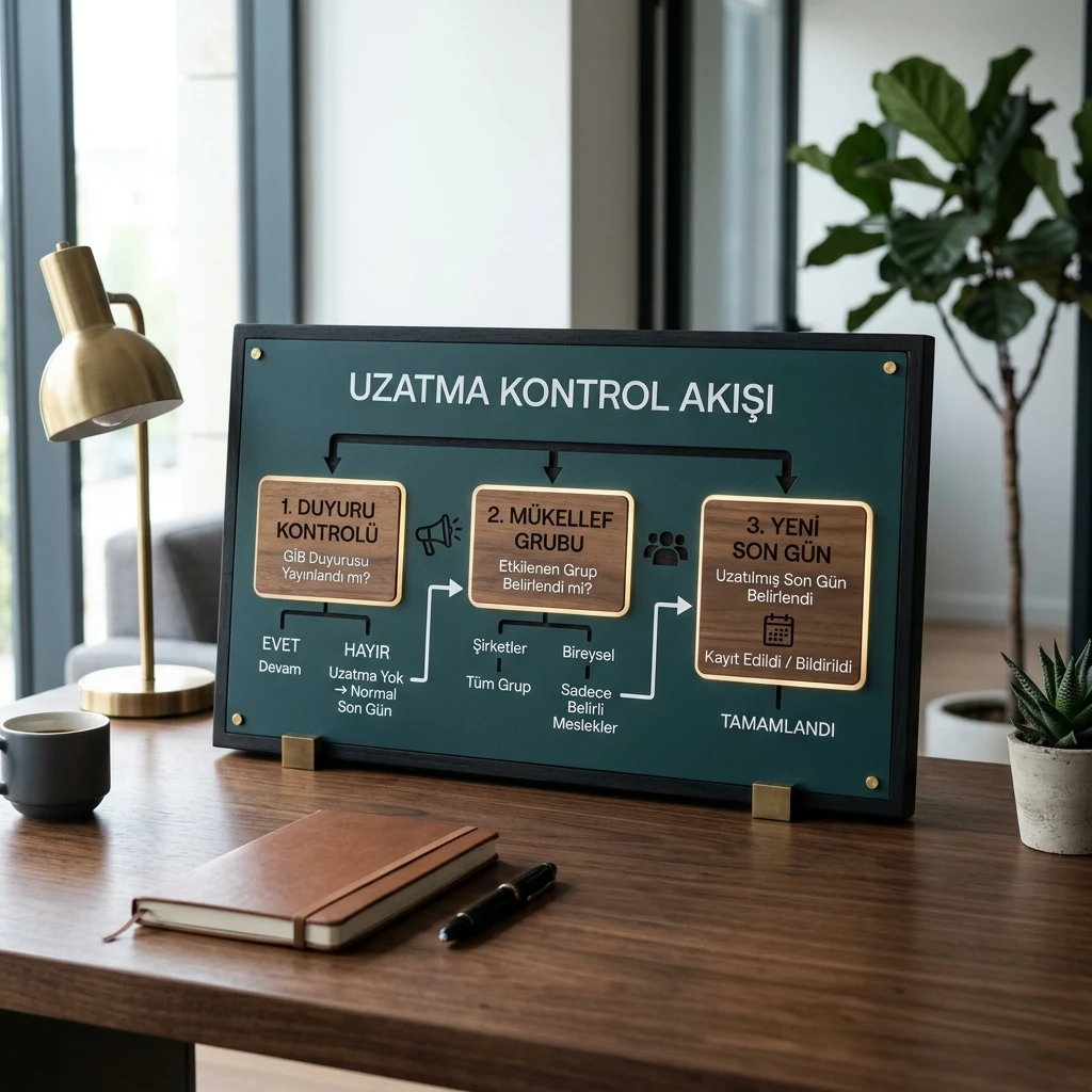 Geçici vergi uzatma duyurularında hangi kapsamın kontrol edilmesi gerektiğini gösteren infografik