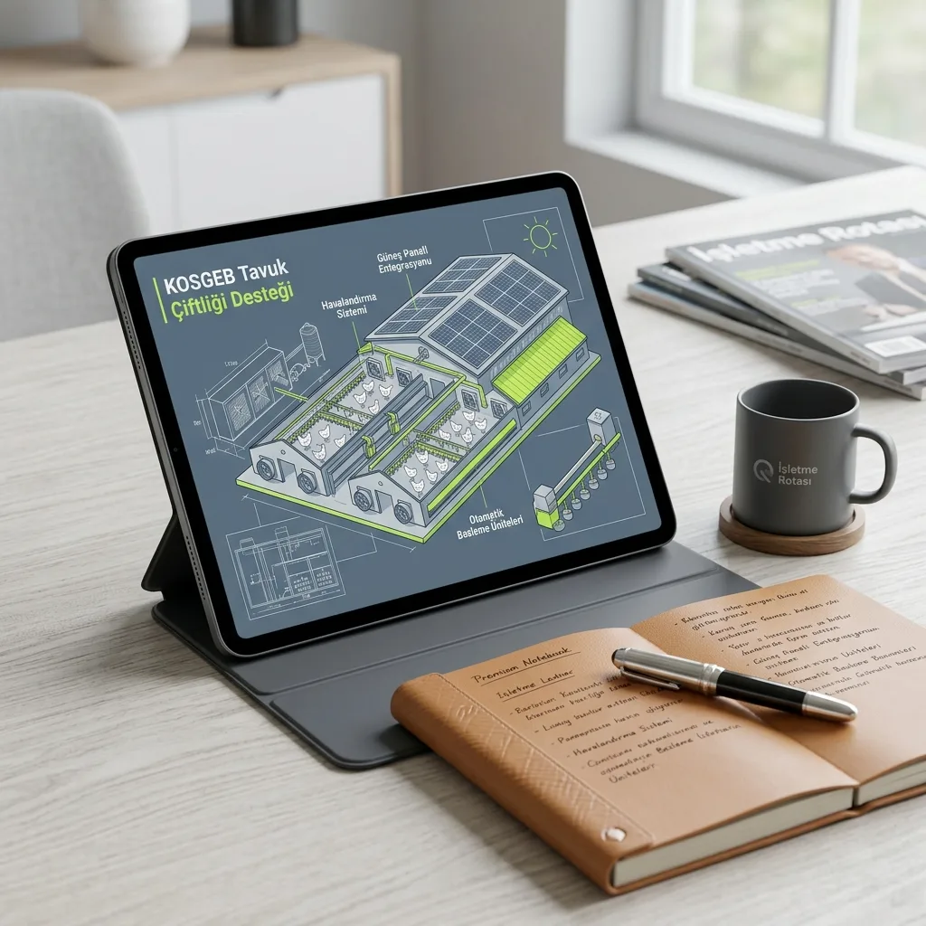 Modern tavuk çiftliği tesis şemasını gösteren tablet