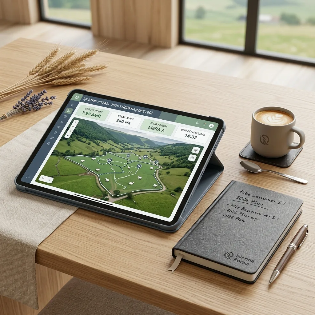 Küçükbaş desteği mera haritası panelini gösteren tablet