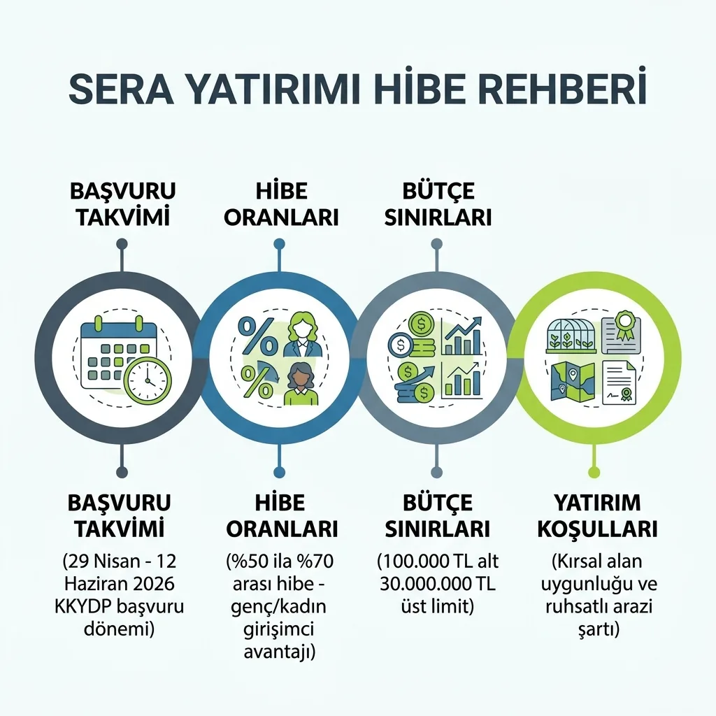 2026 sera hibe desteği için KKYDP son tarihini, güncel oranları ve başvuru akışını özetleyen infografik
