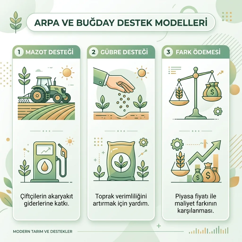 2026 Arpa ve Buğday Desteği Ne Kadar? Dekar Tutarları ve Güncel Rehber içeriğini özetleyen infografik