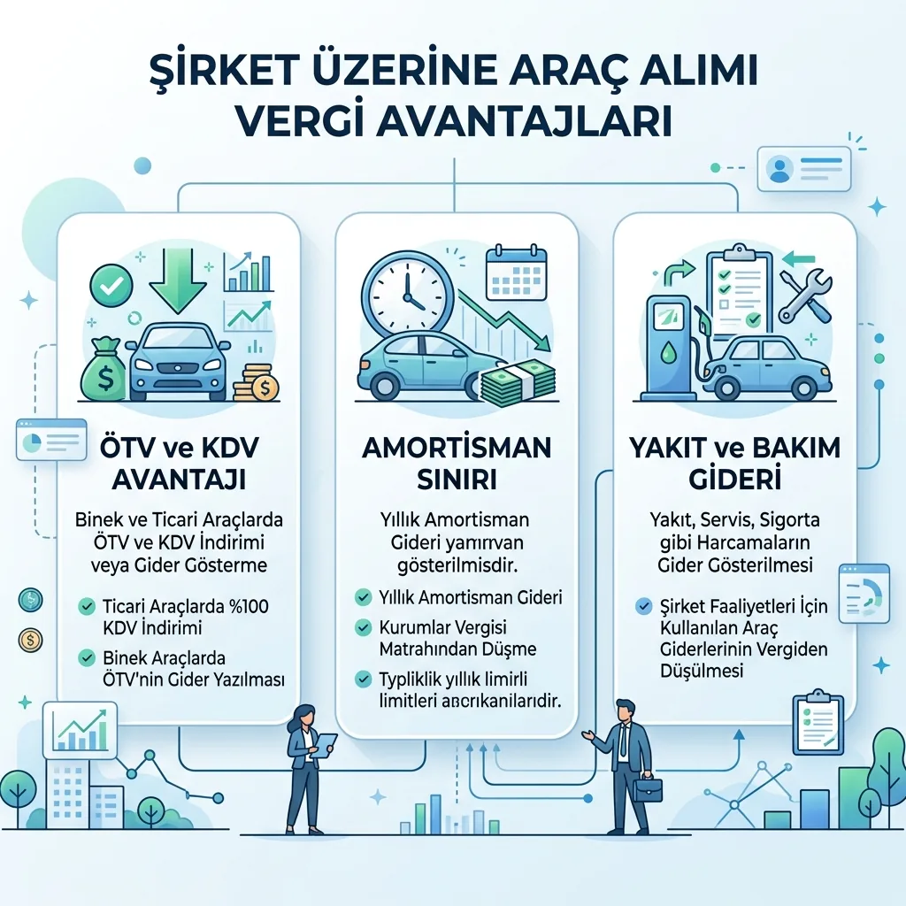 Şirket Üzerine Araç Almak Vergi İndirimi Sağlar mı? 2026 Güncel Limitler içeriğini özetleyen infografik
