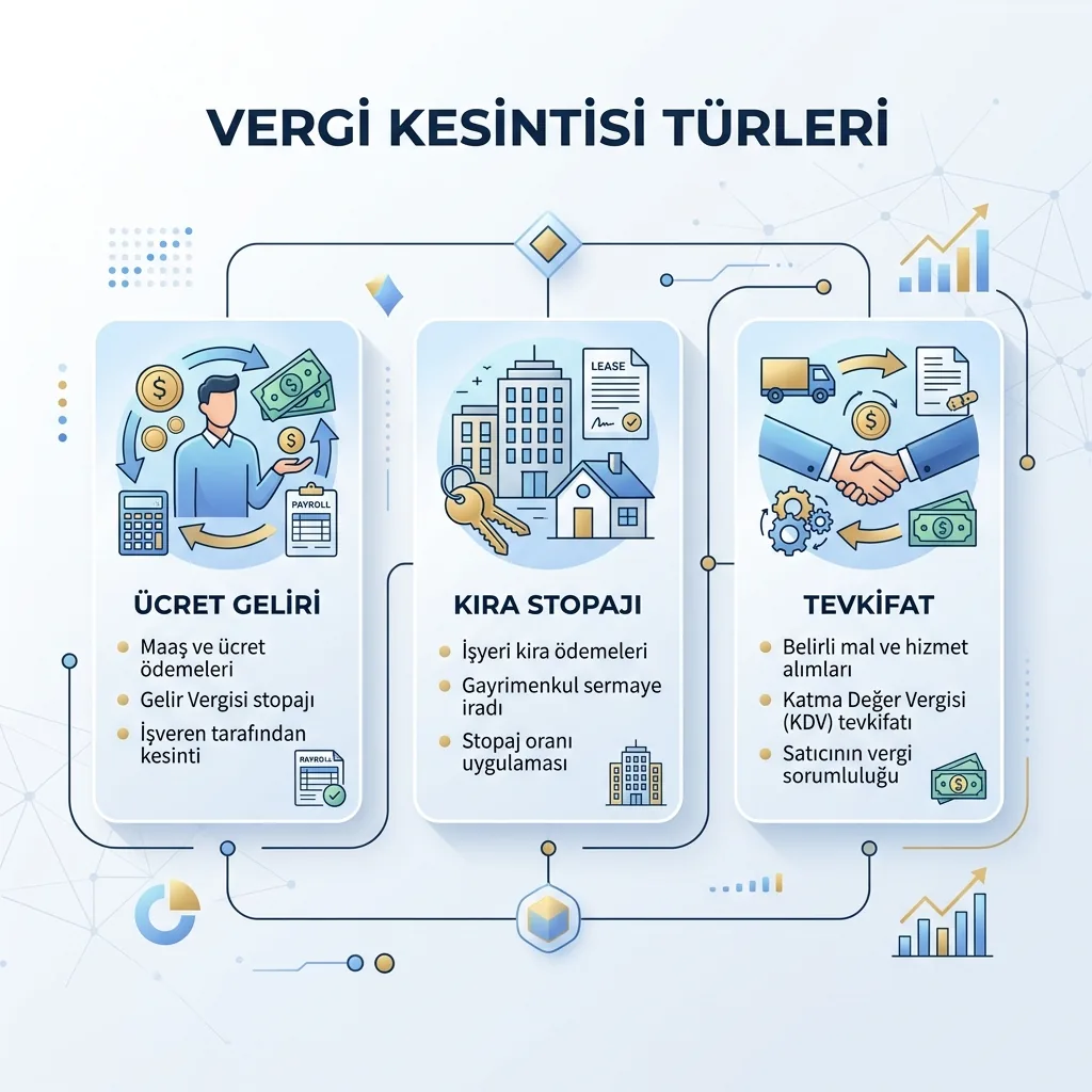 2026 Vergi Kesintisi Nedir? Stopaj, Tevkifat ve Oranların Nasıl Okunacağı içeriğini özetleyen infografik