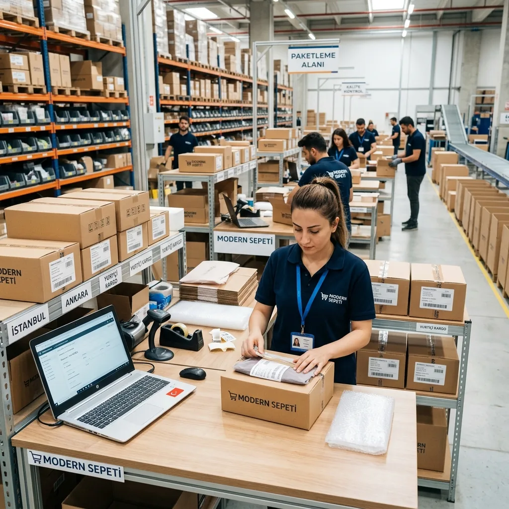 E-ticaret operasyonu, sipariş akışı ve kanal planlamasını gösteren görsel